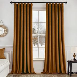 MIULEE Christmas Velvet Curtains 96 Inches Long 2 Panels Set for Bedroom, Pinch Pleat Back Tab Thermal Insulated Living Room Darkening Drapes Pleated Blackout Floor to Ceiling Curtain with Hooks, Red(Golden Brown)