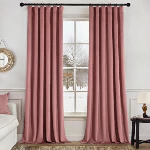 MIULEE Christmas Velvet Curtains 96 Inches Long 2 Panels Set for Bedroom, Pinch Pleat Back Tab Thermal Insulated Living Room Darkening Drapes Pleated Blackout Floor to Ceiling Curtain with Hooks, Red(Dusty Rose)
