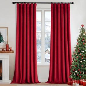 MIULEE Christmas Velvet Curtains 96 Inches Long 2 Panels Set for Bedroom, Pinch Pleat Back Tab Thermal Insulated Living Room Darkening Drapes Pleated Blackout Floor to Ceiling Curtain with Hooks, Red(Red)