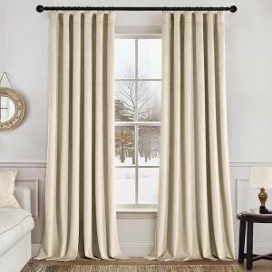 MIULEE Christmas Velvet Curtains 96 Inches Long 2 Panels Set for Bedroom, Pinch Pleat Back Tab Thermal Insulated Living Room Darkening Drapes Pleated Blackout Floor to Ceiling Curtain with Hooks, Red(Beige)