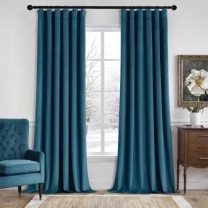 MIULEE Christmas Velvet Curtains 96 Inches Long 2 Panels Set for Bedroom, Pinch Pleat Back Tab Thermal Insulated Living Room Darkening Drapes Pleated Blackout Floor to Ceiling Curtain with Hooks, Red(Peacock Blue)