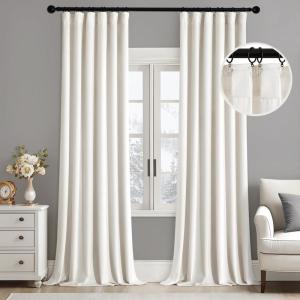MIULEE Christmas Velvet Curtains 96 Inches Long 2 Panels Set for Bedroom, Pinch Pleat Back Tab Thermal Insulated Living Room Darkening Drapes Pleated Blackout Floor to Ceiling Curtain with Hooks, Red(Ivory)