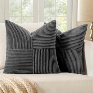 MIULEE Christmas White Corduroy Pillow Covers Pack of 2 Boho Decorative Spliced Throw Pillow Covers Soft Couch Pillowcases Cross Patchwork Textured Cushion Covers for Living Room Bed Sofa 18×18 inch(Grey)