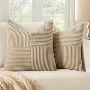MIULEE Christmas White Corduroy Pillow Covers Pack of 2 Boho Decorative Spliced Throw Pillow Covers Soft Couch Pillowcases Cross Patchwork Textured Cushion Covers for Living Room Bed Sofa 18×18 inch(Cream)