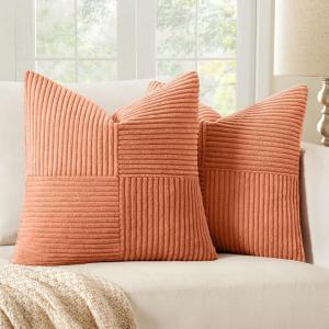 MIULEE Christmas White Corduroy Pillow Covers Pack of 2 Boho Decorative Spliced Throw Pillow Covers Soft Couch Pillowcases Cross Patchwork Textured Cushion Covers for Living Room Bed Sofa 18×18 inch(Coral Red)