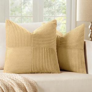 MIULEE Christmas White Corduroy Pillow Covers Pack of 2 Boho Decorative Spliced Throw Pillow Covers Soft Couch Pillowcases Cross Patchwork Textured Cushion Covers for Living Room Bed Sofa 18×18 inch(Khaki)