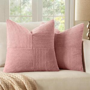 MIULEE Christmas White Corduroy Pillow Covers Pack of 2 Boho Decorative Spliced Throw Pillow Covers Soft Couch Pillowcases Cross Patchwork Textured Cushion Covers for Living Room Bed Sofa 18×18 inch(Blush Pink)