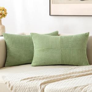 MIULEE Christmas White Corduroy Pillow Covers Pack of 2 Boho Decorative Spliced Throw Pillow Covers Soft Couch Pillowcases Cross Patchwork Textured Cushion Covers for Living Room Bed Sofa 18×18 inch(Sage Green)