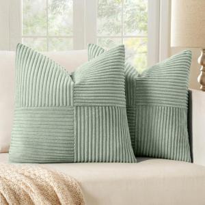 MIULEE Christmas White Corduroy Pillow Covers Pack of 2 Boho Decorative Spliced Throw Pillow Covers Soft Couch Pillowcases Cross Patchwork Textured Cushion Covers for Living Room Bed Sofa 18×18 inch(Mint)