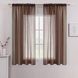 MIULEE Dark Green Sheer Curtains 36 inch Length 2 Panels Kitchen Window Curtains Over Sink, Christmas Short Small Tiers for Bathroom Cafe Linen Textured Light Filtering Half Curtain Rod Pocket Decor(Chocolate Brown)
