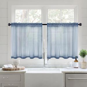 MIULEE Dark Green Sheer Curtains 36 inch Length 2 Panels Kitchen Window Curtains Over Sink, Christmas Short Small Tiers for Bathroom Cafe Linen Textured Light Filtering Half Curtain Rod Pocket Decor(Dusty Blue)