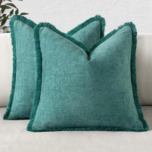 MIULEE Decorative Black Throw Pillow Covers 20×20 Inch Set of 2 Soft Cozy Boho Farmhouse Couch Pillow Covers with Tassels Chenille Accent Pillowcases for Spring Sofa Bed Living Room Home Decor(Teal)