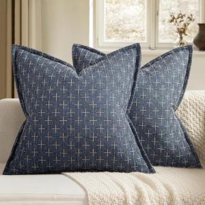 MIULEE Decorative Burlap Linen Throw Pillows Covers 18×18 Inch Christmas Olive Green Spring Vintage Couch Pillow Covers Modern Farmhouse Pillowcase Woven Textured Cushion Cases for Sofa Bed Livingroom(Blue)