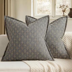 MIULEE Decorative Burlap Linen Throw Pillows Covers 18×18 Inch Christmas Olive Green Spring Vintage Couch Pillow Covers Modern Farmhouse Pillowcase Woven Textured Cushion Cases for Sofa Bed Livingroom(Dark Grey)
