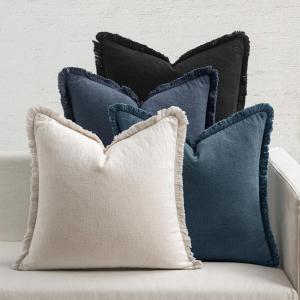 MIULEE Decorative Couch Pillow Covers Neutral Linen Fringe Throw Pillows Set of 4 Soft Rustic Cushions Boho Farmhouse Pillowcases for Bed Sofa Living Room Home Decor 18×18 Inch Beige/Brown/Green(Coastal Blue)