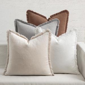 MIULEE Decorative Couch Pillow Covers Neutral Linen Fringe Throw Pillows Set of 4 Soft Rustic Cushions Boho Farmhouse Pillowcases for Bed Sofa Living Room Home Decor 18×18 Inch Beige/Brown/Green(Neutral)