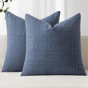 MIULEE Decorative Linen Check Throw Pillow Covers Neutral Farmhouse Vintage Christmas Pillow Covers 20×20 Set of 2 Boho Modern Home Decor for Sofa Couch Bedroom Cushion Dark Olive Green(Blue)
