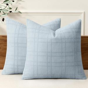 MIULEE Decorative Linen Check Throw Pillow Covers Neutral Farmhouse Vintage Christmas Pillow Covers 20×20 Set of 2 Boho Modern Home Decor for Sofa Couch Bedroom Cushion Dark Olive Green(Coastal Blue)