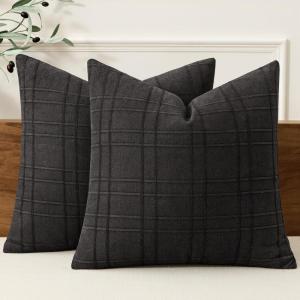MIULEE Decorative Linen Check Throw Pillow Covers Neutral Farmhouse Vintage Christmas Pillow Covers 20×20 Set of 2 Boho Modern Home Decor for Sofa Couch Bedroom Cushion Dark Olive Green(Black)