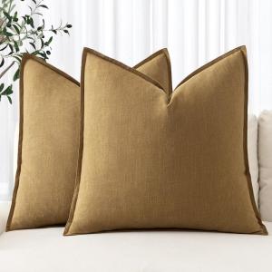 MIULEE Decorative Linen Pillow Covers 20×20 Inch Natural Beige Boho Farmhouse Neutral Christmas Couch Throw Pillows for Bed Pack of 2 Accent Modern Pillowcase Sofa Livingroom Home Decor(Mustard Yellow)