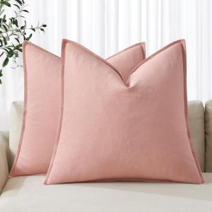 MIULEE Decorative Linen Pillow Covers 20×20 Inch Natural Beige Boho Farmhouse Neutral Christmas Couch Throw Pillows for Bed Pack of 2 Accent Modern Pillowcase Sofa Livingroom Home Decor(Pink)