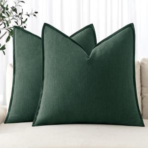 MIULEE Decorative Linen Pillow Covers 20×20 Inch Natural Beige Boho Farmhouse Neutral Christmas Couch Throw Pillows for Bed Pack of 2 Accent Modern Pillowcase Sofa Livingroom Home Decor(Dark Green)