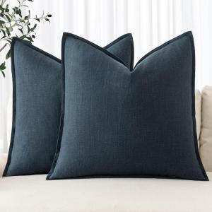 MIULEE Decorative Linen Pillow Covers 20×20 Inch Natural Beige Boho Farmhouse Neutral Christmas Couch Throw Pillows for Bed Pack of 2 Accent Modern Pillowcase Sofa Livingroom Home Decor(Navy Blue)