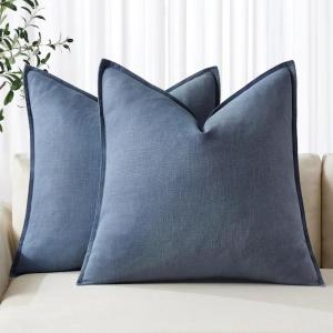 MIULEE Decorative Linen Pillow Covers 20×20 Inch Natural Beige Boho Farmhouse Neutral Christmas Couch Throw Pillows for Bed Pack of 2 Accent Modern Pillowcase Sofa Livingroom Home Decor(Blue Ashes)