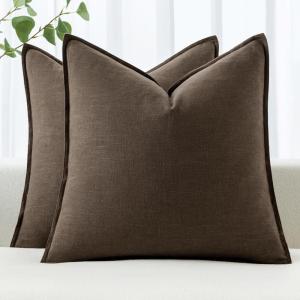 MIULEE Decorative Linen Pillow Covers 20×20 Inch Natural Beige Boho Farmhouse Neutral Christmas Couch Throw Pillows for Bed Pack of 2 Accent Modern Pillowcase Sofa Livingroom Home Decor(Dark Coffee)