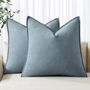 MIULEE Decorative Linen Pillow Covers 20×20 Inch Natural Beige Boho Farmhouse Neutral Christmas Couch Throw Pillows for Bed Pack of 2 Accent Modern Pillowcase Sofa Livingroom Home Decor(Blue Grey)