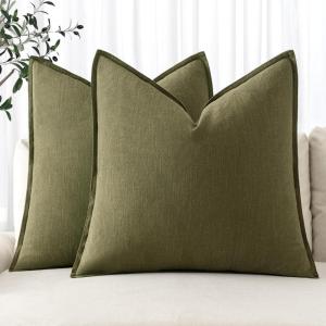 MIULEE Decorative Linen Pillow Covers 20×20 Inch Natural Beige Boho Farmhouse Neutral Christmas Couch Throw Pillows for Bed Pack of 2 Accent Modern Pillowcase Sofa Livingroom Home Decor(Green)
