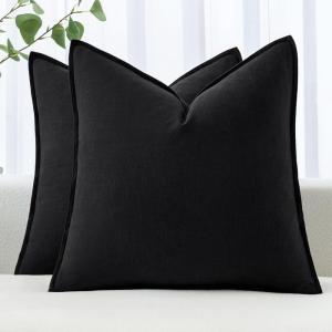 MIULEE Decorative Linen Pillow Covers 20×20 Inch Natural Beige Boho Farmhouse Neutral Christmas Couch Throw Pillows for Bed Pack of 2 Accent Modern Pillowcase Sofa Livingroom Home Decor(Black)