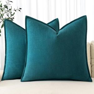 MIULEE Decorative Linen Pillow Covers 20×20 Inch Natural Beige Boho Farmhouse Neutral Christmas Couch Throw Pillows for Bed Pack of 2 Accent Modern Pillowcase Sofa Livingroom Home Decor(Teal Blue)