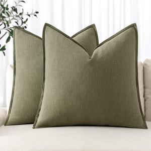 MIULEE Decorative Linen Pillow Covers 20×20 Inch Natural Beige Boho Farmhouse Neutral Christmas Couch Throw Pillows for Bed Pack of 2 Accent Modern Pillowcase Sofa Livingroom Home Decor(Light Olive Green)