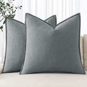MIULEE Decorative Linen Pillow Covers 20×20 Inch Natural Beige Boho Farmhouse Neutral Christmas Couch Throw Pillows for Bed Pack of 2 Accent Modern Pillowcase Sofa Livingroom Home Decor(Gray)