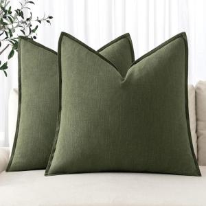 MIULEE Decorative Linen Pillow Covers 20×20 Inch Natural Beige Boho Farmhouse Neutral Christmas Couch Throw Pillows for Bed Pack of 2 Accent Modern Pillowcase Sofa Livingroom Home Decor(Dark Olive Green)