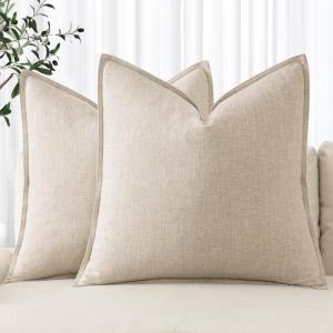MIULEE Decorative Linen Pillow Covers 20×20 Inch Natural Beige Boho Farmhouse Neutral Christmas Couch Throw Pillows for Bed Pack of 2 Accent Modern Pillowcase Sofa Livingroom Home Decor(Natural Beige)