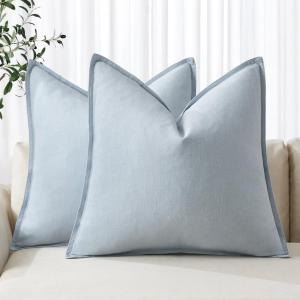 MIULEE Decorative Linen Pillow Covers 20×20 Inch Natural Beige Boho Farmhouse Neutral Christmas Couch Throw Pillows for Bed Pack of 2 Accent Modern Pillowcase Sofa Livingroom Home Decor(Light Blue)
