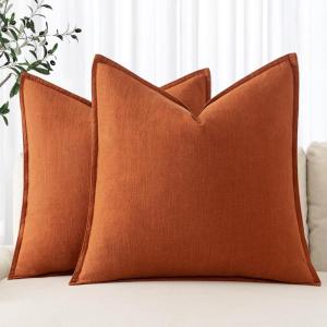 MIULEE Decorative Linen Pillow Covers 20×20 Inch Natural Beige Boho Farmhouse Neutral Christmas Couch Throw Pillows for Bed Pack of 2 Accent Modern Pillowcase Sofa Livingroom Home Decor(Burnt Orange)