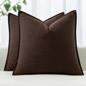 MIULEE Decorative Linen Pillow Covers 20×20 Inch Natural Beige Boho Farmhouse Neutral Christmas Couch Throw Pillows for Bed Pack of 2 Accent Modern Pillowcase Sofa Livingroom Home Decor(Dark Brown)