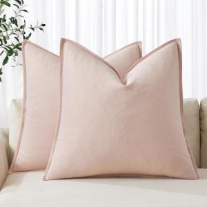 MIULEE Decorative Linen Pillow Covers 20×20 Inch Natural Beige Boho Farmhouse Neutral Christmas Couch Throw Pillows for Bed Pack of 2 Accent Modern Pillowcase Sofa Livingroom Home Decor(Light Pink)