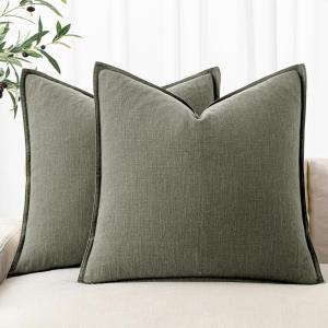 MIULEE Decorative Linen Pillow Covers 20×20 Inch Natural Beige Boho Farmhouse Neutral Christmas Couch Throw Pillows for Bed Pack of 2 Accent Modern Pillowcase Sofa Livingroom Home Decor(Olive Green)