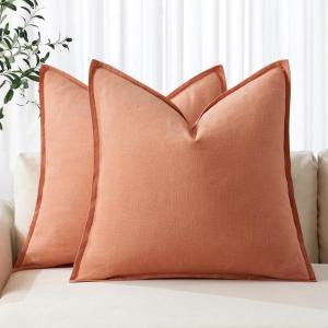 MIULEE Decorative Linen Pillow Covers 20×20 Inch Natural Beige Boho Farmhouse Neutral Christmas Couch Throw Pillows for Bed Pack of 2 Accent Modern Pillowcase Sofa Livingroom Home Decor(Coral)