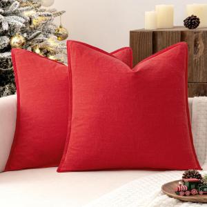 MIULEE Decorative Linen Pillow Covers 20×20 Inch Natural Beige Boho Farmhouse Neutral Christmas Couch Throw Pillows for Bed Pack of 2 Accent Modern Pillowcase Sofa Livingroom Home Decor(Red)