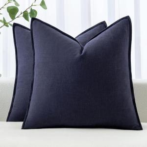 MIULEE Decorative Linen Pillow Covers 20×20 Inch Natural Beige Boho Farmhouse Neutral Christmas Couch Throw Pillows for Bed Pack of 2 Accent Modern Pillowcase Sofa Livingroom Home Decor(Navy)