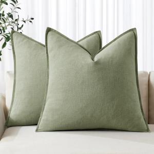 MIULEE Decorative Linen Pillow Covers 20×20 Inch Natural Beige Boho Farmhouse Neutral Christmas Couch Throw Pillows for Bed Pack of 2 Accent Modern Pillowcase Sofa Livingroom Home Decor(Sage Green)