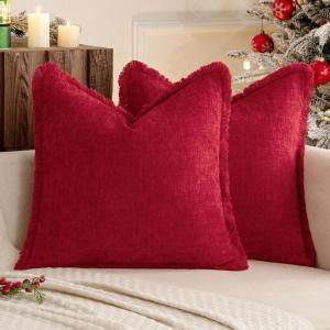MIULEE Decorative Sage Green Throw Pillow Covers 18×18 Inch Set of 2 Soft Cozy Boho Farmhouse Couch Pillow Covers with Tassels Chenille Accent Pillowcases for Spring Sofa Bed Living Room Home Decor(Red)