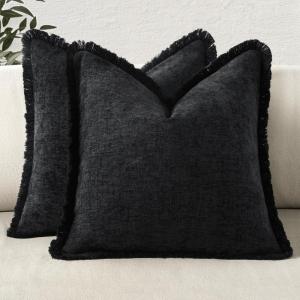 MIULEE Decorative Sage Green Throw Pillow Covers 18×18 Inch Set of 2 Soft Cozy Boho Farmhouse Couch Pillow Covers with Tassels Chenille Accent Pillowcases for Spring Sofa Bed Living Room Home Decor(Black)