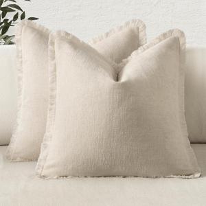 MIULEE Decorative Sage Green Throw Pillow Covers 18×18 Inch Set of 2 Soft Cozy Boho Farmhouse Couch Pillow Covers with Tassels Chenille Accent Pillowcases for Spring Sofa Bed Living Room Home Decor(Cream White)