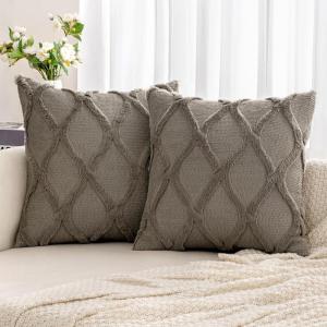 MIULEE Decorative Throw Pillow Covers Dark Grey 18×18 Inch Set of 2, Soft Plush Faux Wool Couch Cushion Covers Farmhouse Throw Pillows for Couch Bed Sofa Living Room(Dark Grey)